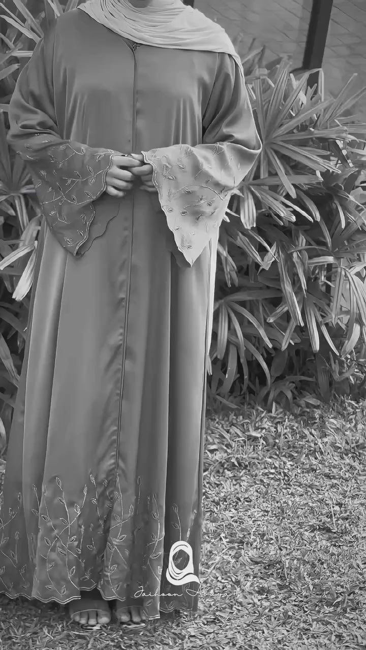 Premium TikTok Fabric Abaya with Elegant Stone Work-biege