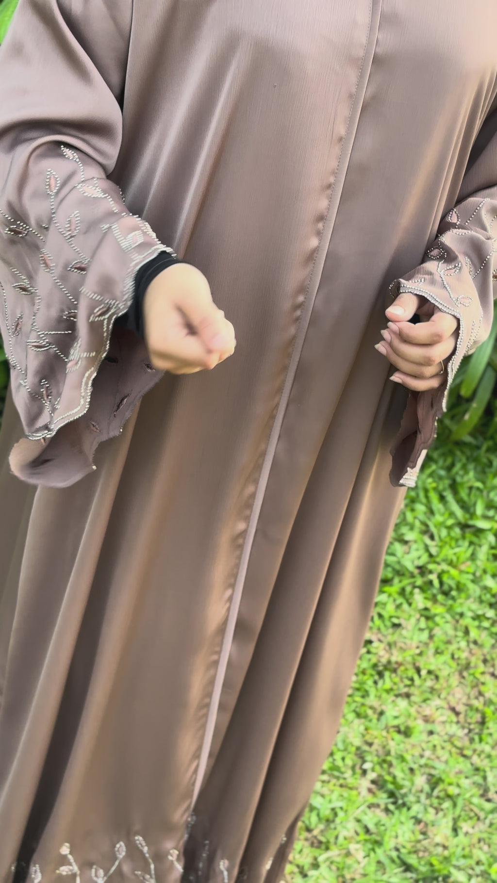Premium TikTok Fabric Abaya with Elegant Stone Work-biege